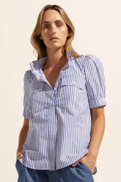 zoe kratzmann Tops|Allot Top-Cobalt Stripe