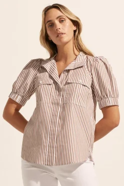 zoe kratzmann Tops|Allot Top-Mocha Stripe