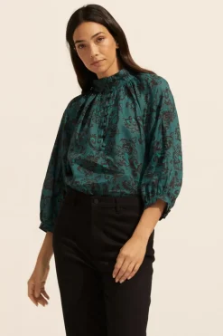zoe kratzmann Tops|Fuse Top-Green Floral