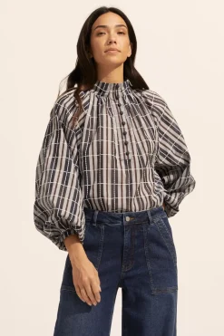 zoe kratzmann Tops|Fuse Top-Indigo Check