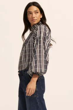 zoe kratzmann Tops|Fuse Top-Indigo Check