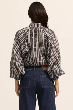 zoe kratzmann Tops|Fuse Top-Indigo Check