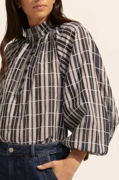 zoe kratzmann Tops|Fuse Top-Indigo Check