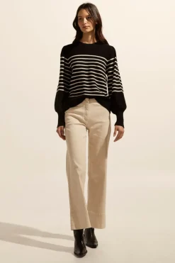 zoe kratzmann Knitwear|Gather Knit-Black/Stone Stripe
