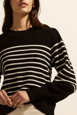 zoe kratzmann Knitwear|Gather Knit-Black/Stone Stripe