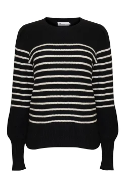 zoe kratzmann Knitwear|Gather Knit-Black/Stone Stripe