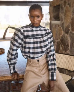zoe kratzmann Tops|Horizen Top-Black/Ecru Check