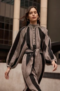 zoe kratzmann Dresses|Import Dress-Black/Stone Stripe