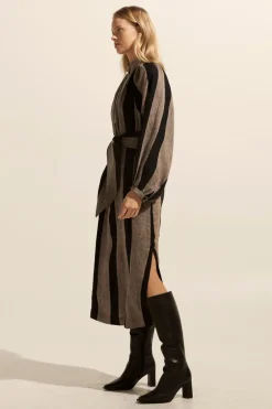 zoe kratzmann Dresses|Import Dress-Black/Stone Stripe