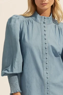 zoe kratzmann Tops|Pier Top-Chambray