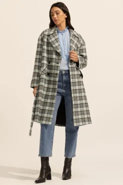 zoe kratzmann Coats|Pillar Coat-Green Check