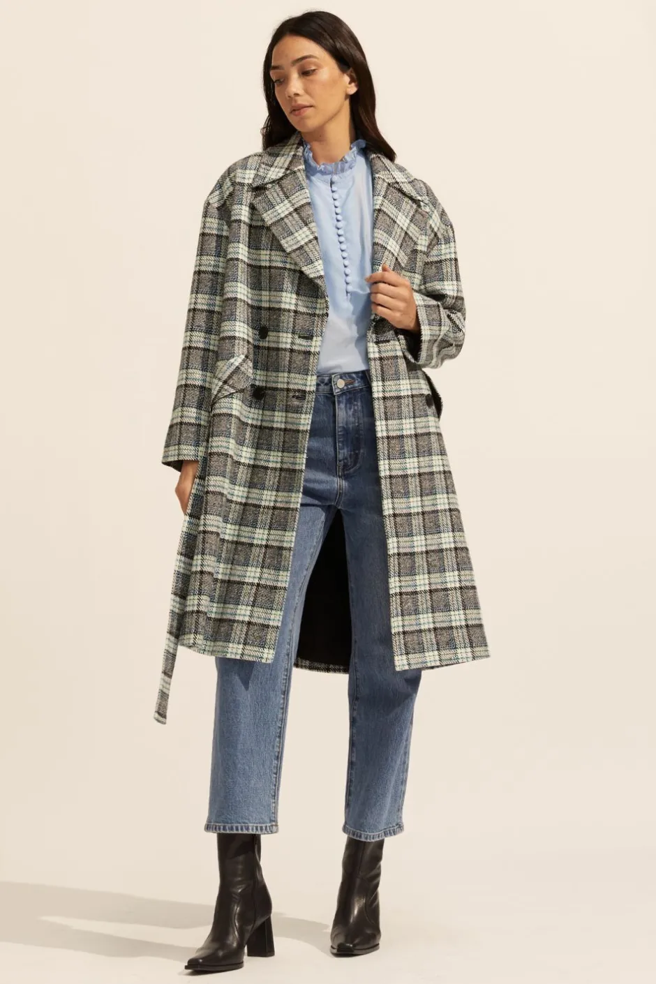 zoe kratzmann Coats|Pillar Coat-Green Check