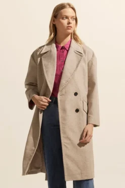 zoe kratzmann Coats|Pillar Coat-Stone Mini Check
