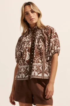 zoe kratzmann Tops|Roam Top-Choc Mosaic