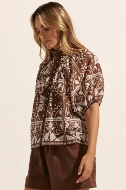 zoe kratzmann Tops|Roam Top-Choc Mosaic
