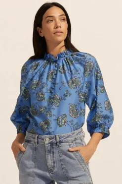 zoe kratzmann Tops|Siesta Top- Azure Botanic