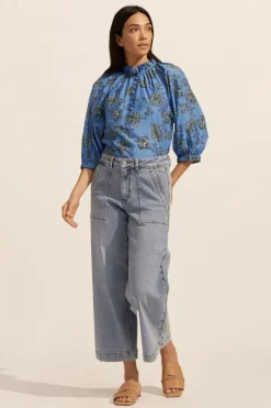 zoe kratzmann Tops|Siesta Top- Azure Botanic
