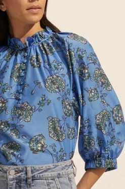 zoe kratzmann Tops|Siesta Top- Azure Botanic