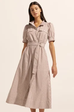 zoe kratzmann Dresses|Starling Dress-Mocha Stripe