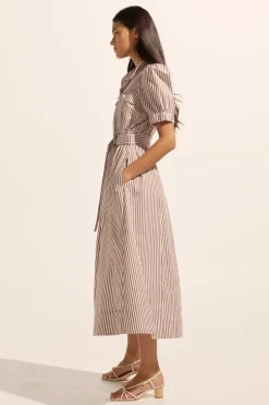 zoe kratzmann Dresses|Starling Dress-Mocha Stripe